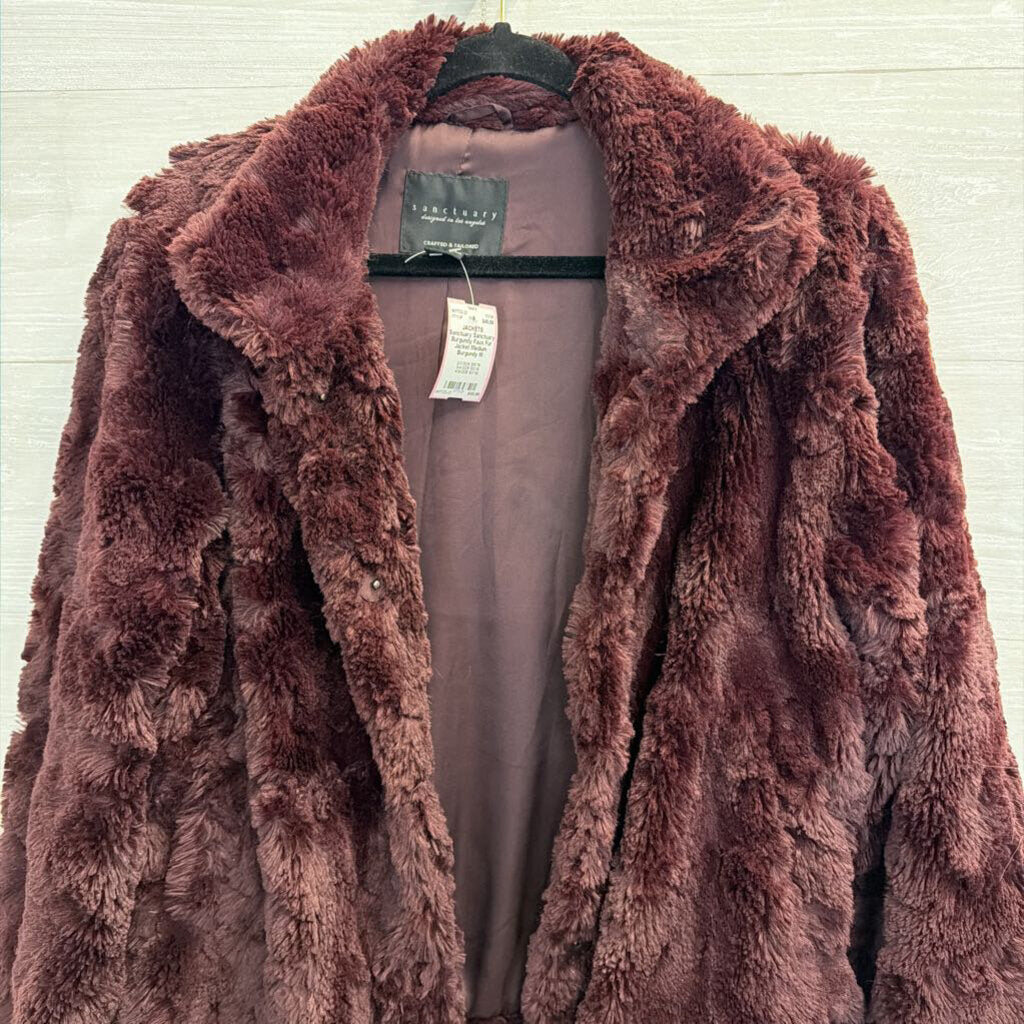 Sanctuary Burgundy Faux Fur Jacket Medium