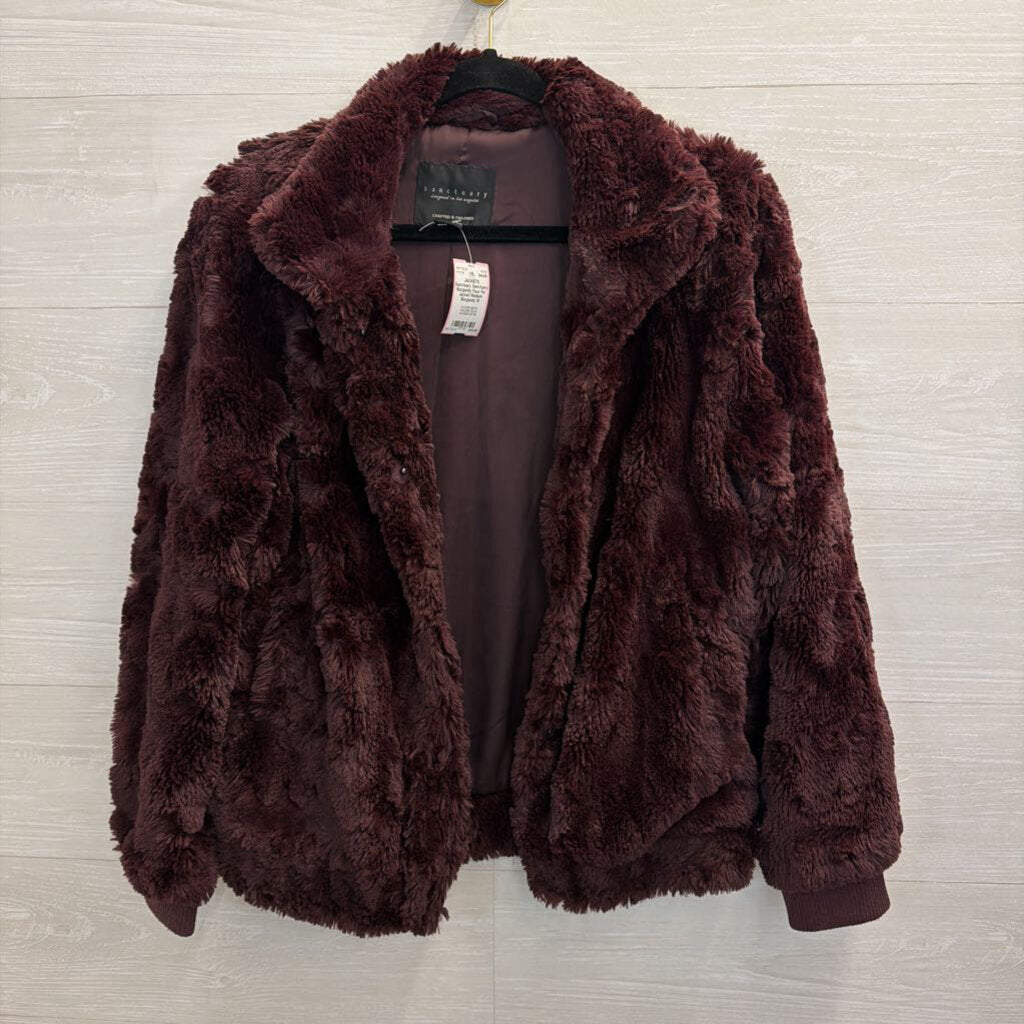 Sanctuary Burgundy Faux Fur Jacket Medium