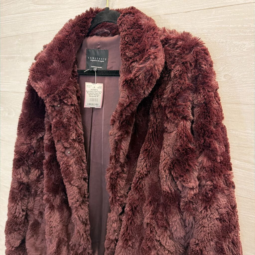Sanctuary Burgundy Faux Fur Jacket Medium