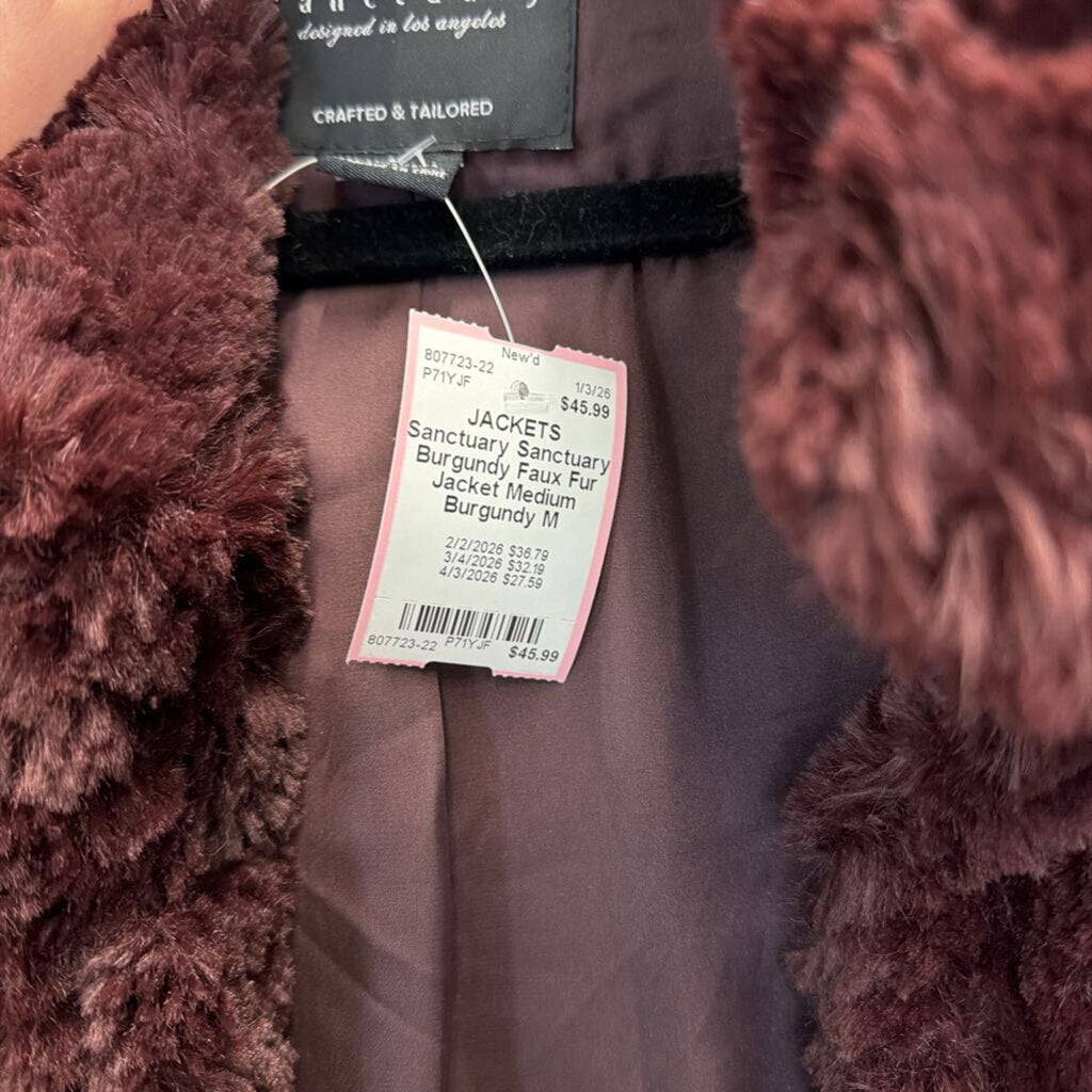 Sanctuary Burgundy Faux Fur Jacket Medium