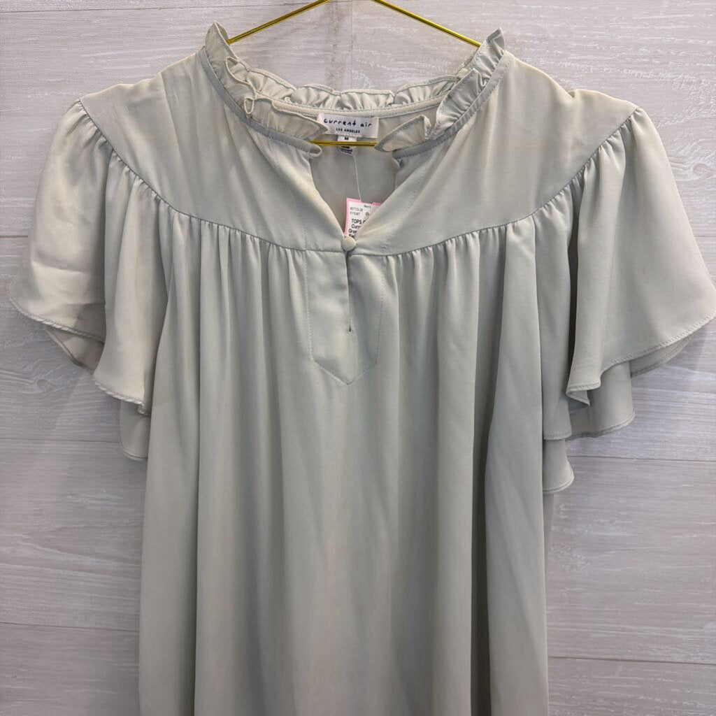 Current Air Light Green Short Flutter Sleeve Mock Neck Top Medium