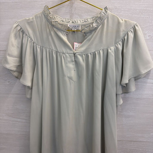Current Air Light Green Short Flutter Sleeve Mock Neck Top Medium