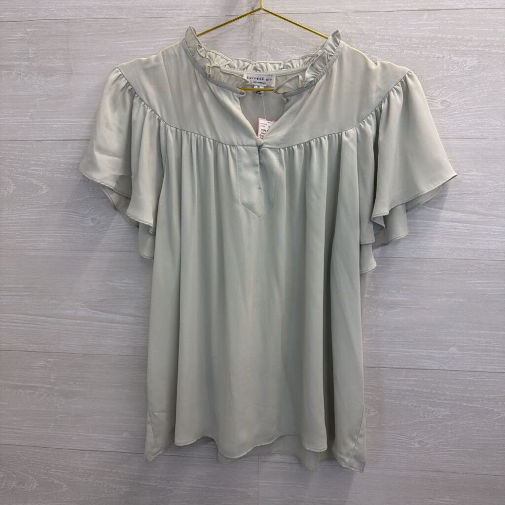 Current Air Light Green Short Flutter Sleeve Mock Neck Top Medium