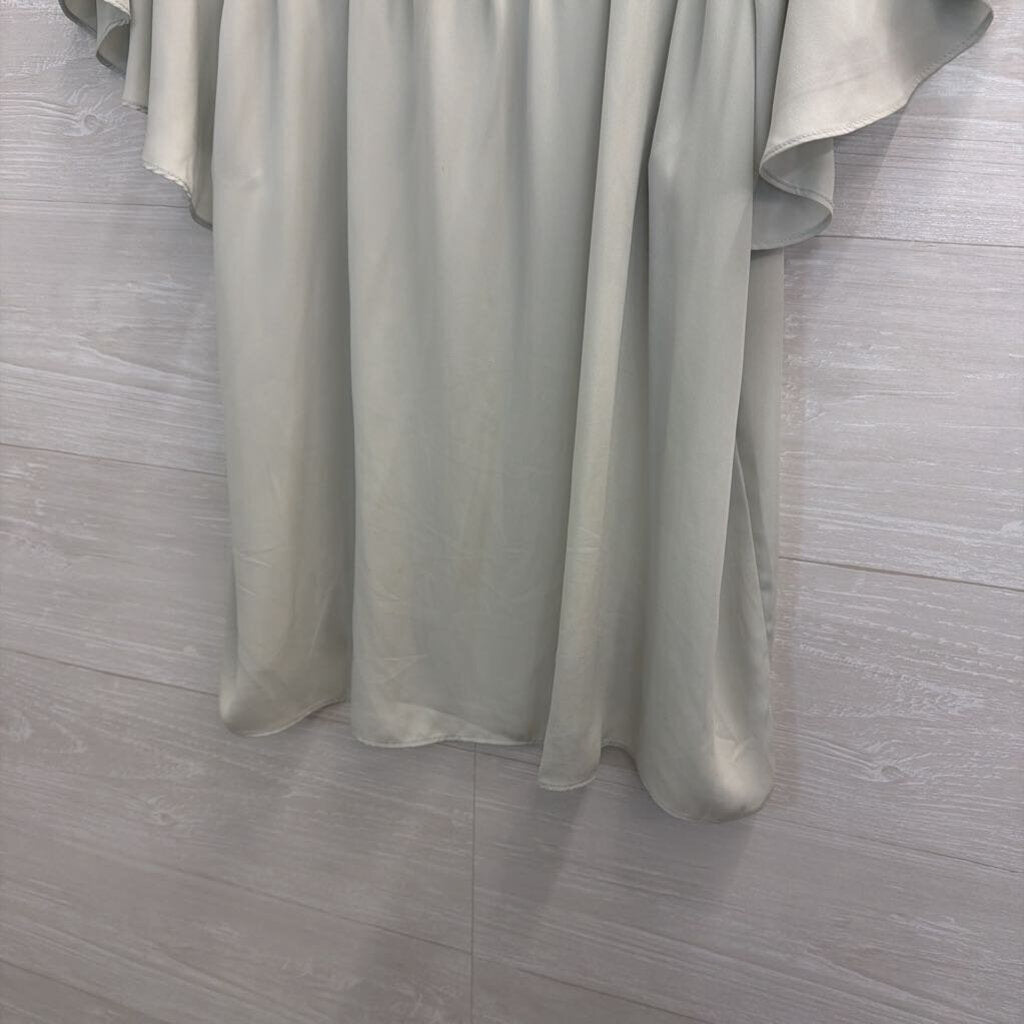 Current Air Light Green Short Flutter Sleeve Mock Neck Top Medium