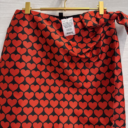 J Crew Black/ Red Textured Heart Print Side Bow Skirt 6