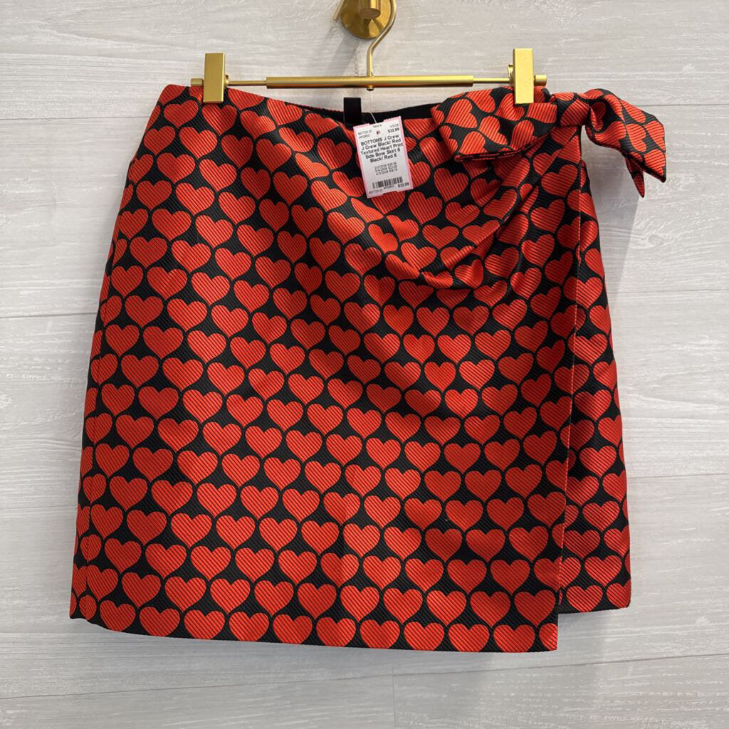 J Crew Black/ Red Textured Heart Print Side Bow Skirt 6
