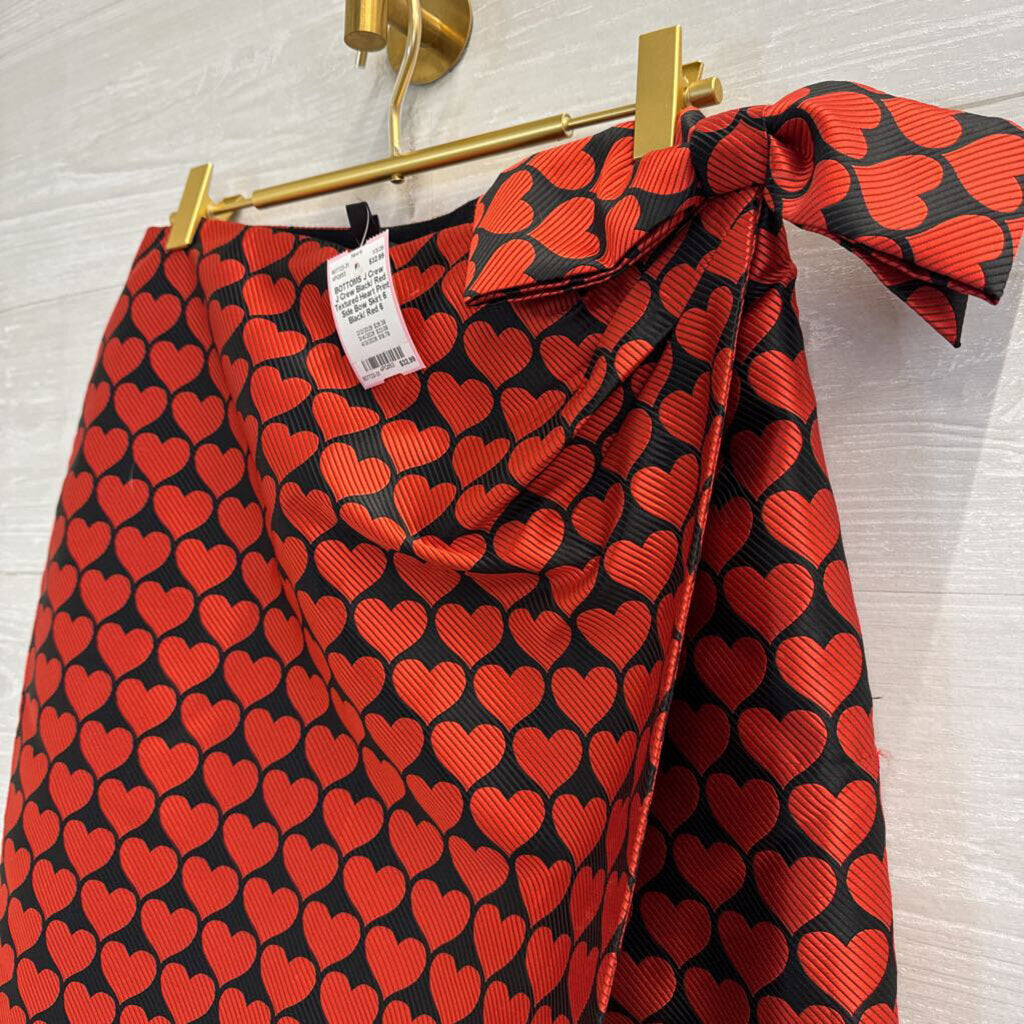 J Crew Black/ Red Textured Heart Print Side Bow Skirt 6