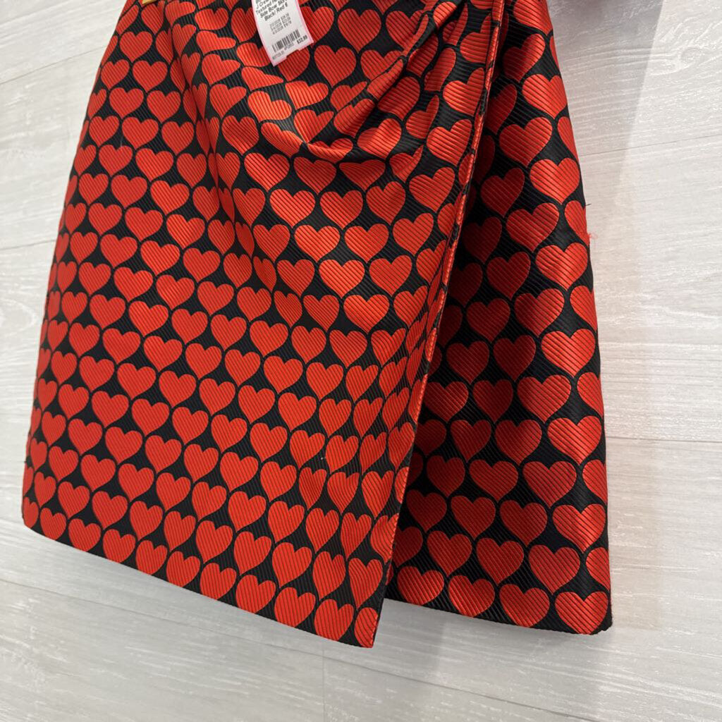 J Crew Black/ Red Textured Heart Print Side Bow Skirt 6
