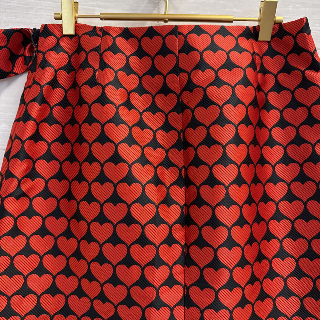 J Crew Black/ Red Textured Heart Print Side Bow Skirt 6