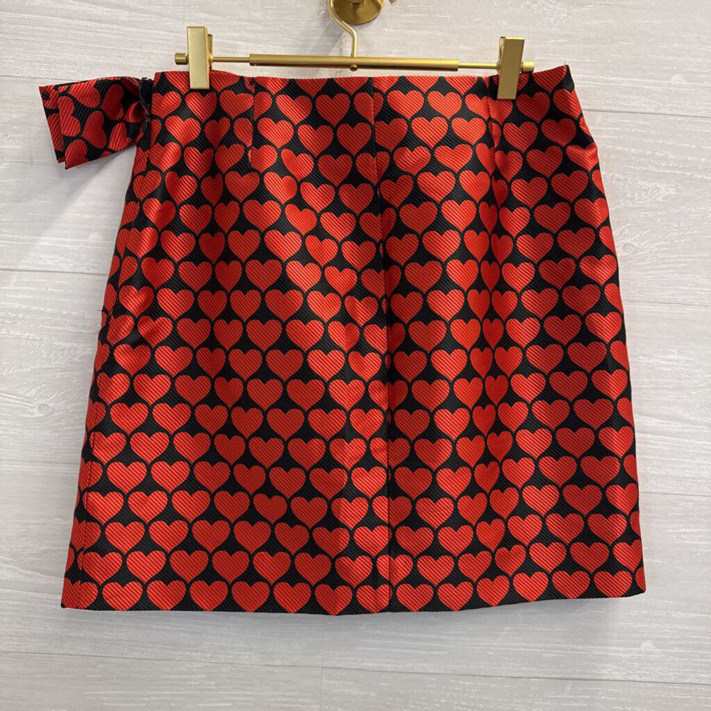 J Crew Black/ Red Textured Heart Print Side Bow Skirt 6
