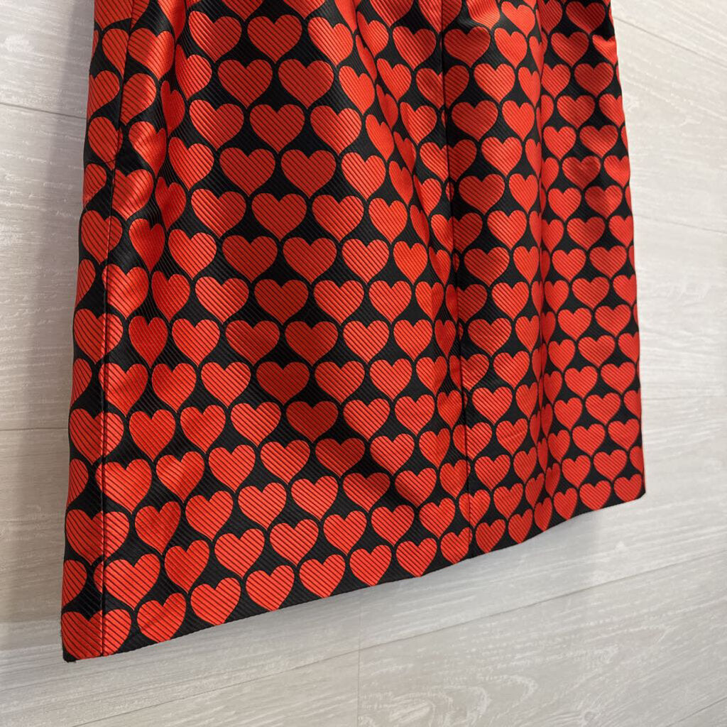 J Crew Black/ Red Textured Heart Print Side Bow Skirt 6
