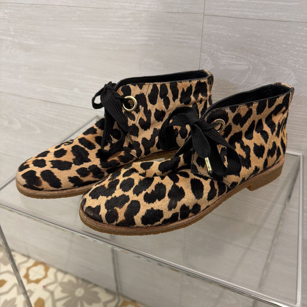 Kate Spade Brown/ Black Barrow Leopard Print Calf Hair Chukka Ankle Boots 9