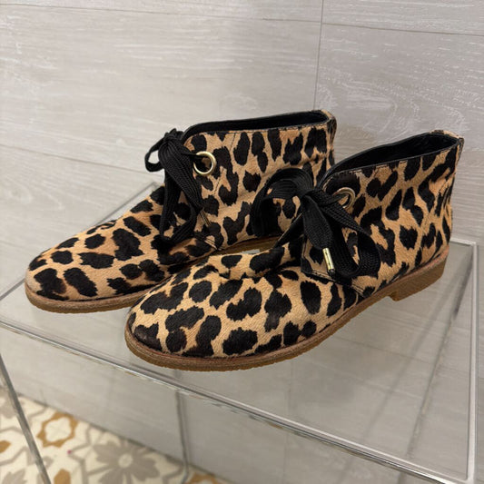 Kate Spade Brown/ Black Barrow Leopard Print Calf Hair Chukka Ankle Boots 9
