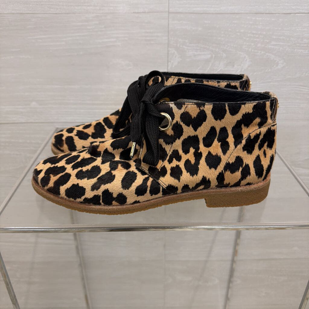 Kate Spade Brown/ Black Barrow Leopard Print Calf Hair Chukka Ankle Boots 9