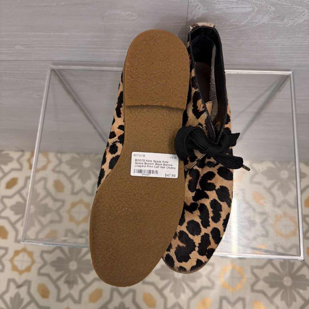 Kate Spade Brown/ Black Barrow Leopard Print Calf Hair Chukka Ankle Boots 9