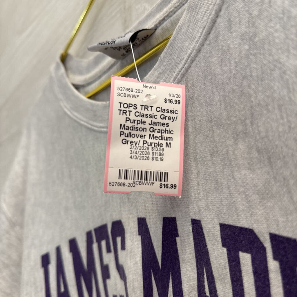 TRT Classic Grey/ Purple James Madison Graphic Pullover Medium