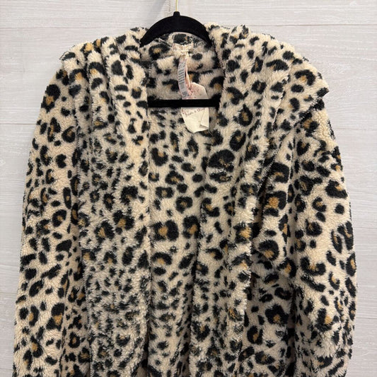 Hem and Thread Soft Fuzzy Leopard Print Open Front Hooded Jacket One Size