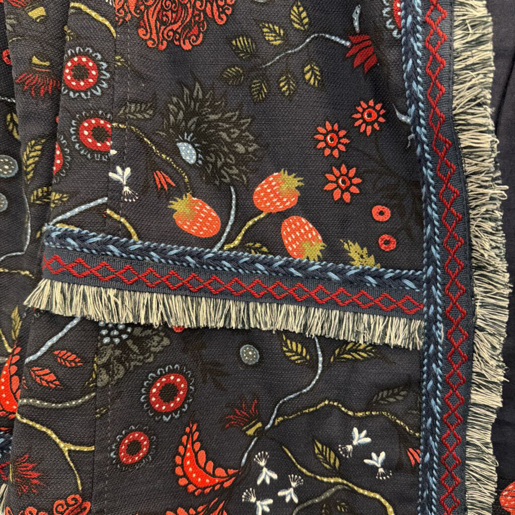 Loft Navy/ Pink Primavera Strawberry Floral Fringe Blazer Jacket 6