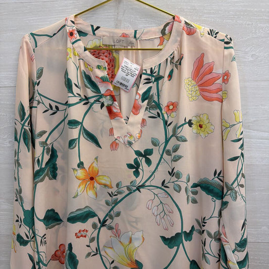Loft Pink/ Multi Print Long Sleeve Top Medium Petite