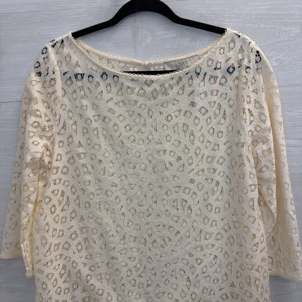 Loft Cream Sheer Crochet Lace Long Sleeve Top Medium