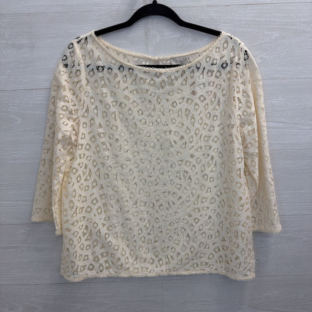 Loft Cream Sheer Crochet Lace Long Sleeve Top Medium