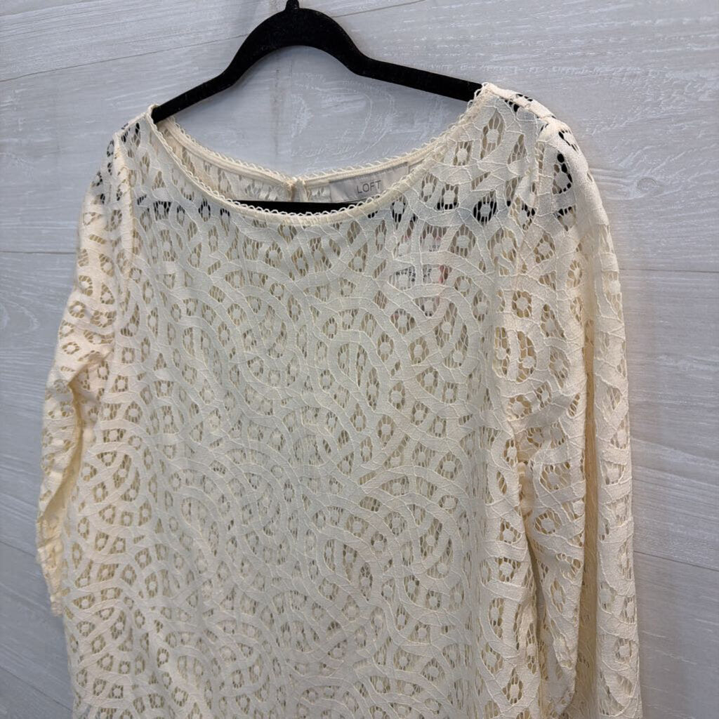Loft Cream Sheer Crochet Lace Long Sleeve Top Medium