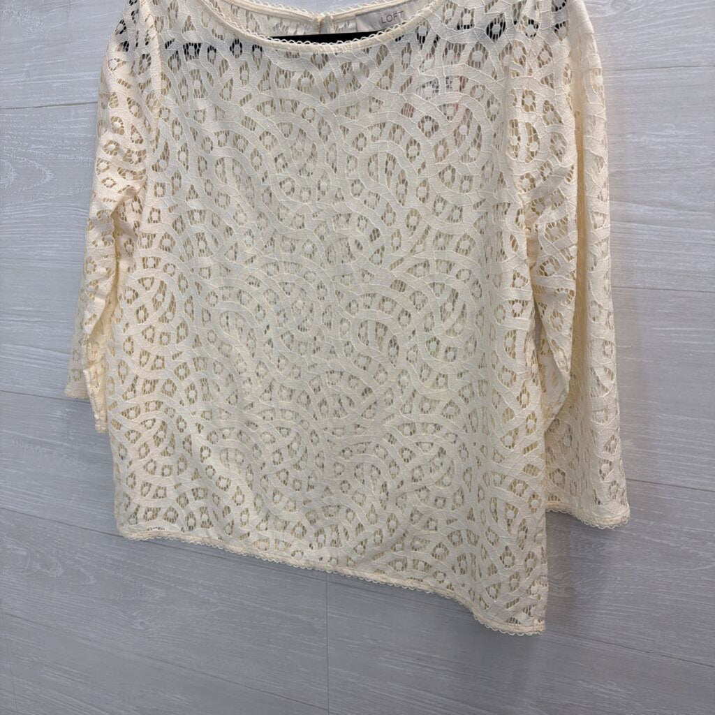 Loft Cream Sheer Crochet Lace Long Sleeve Top Medium