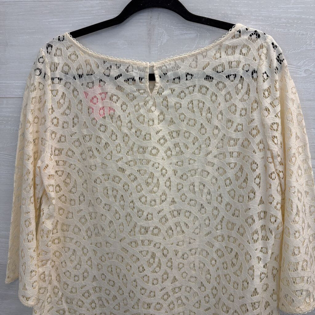 Loft Cream Sheer Crochet Lace Long Sleeve Top Medium