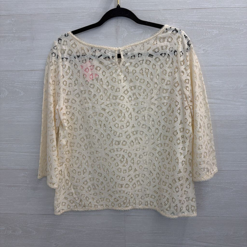 Loft Cream Sheer Crochet Lace Long Sleeve Top Medium