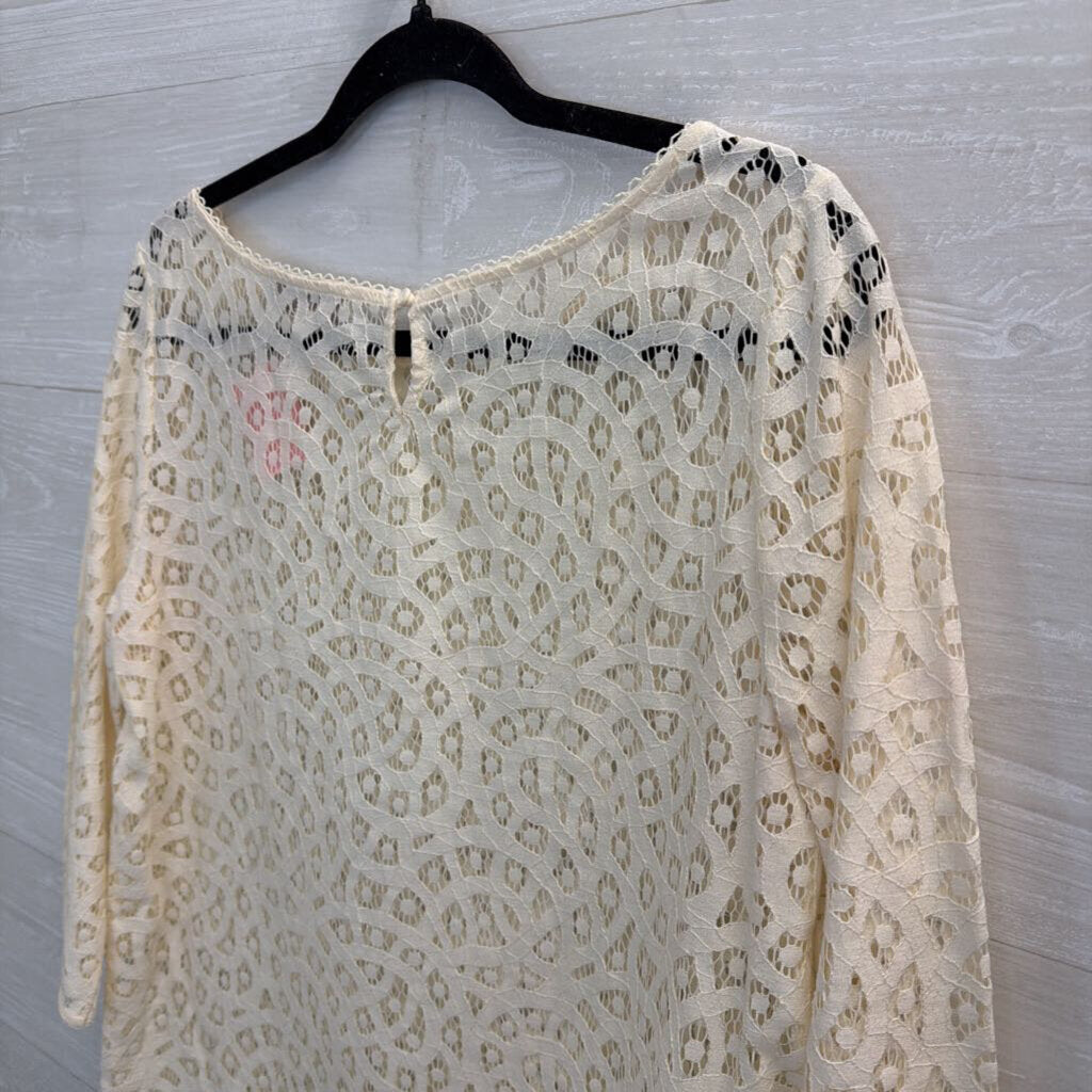 Loft Cream Sheer Crochet Lace Long Sleeve Top Medium