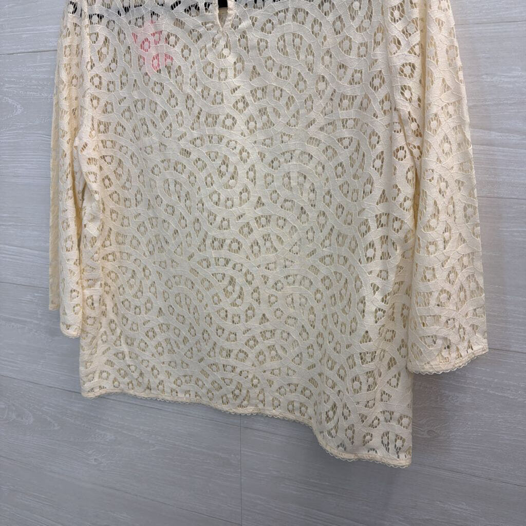 Loft Cream Sheer Crochet Lace Long Sleeve Top Medium