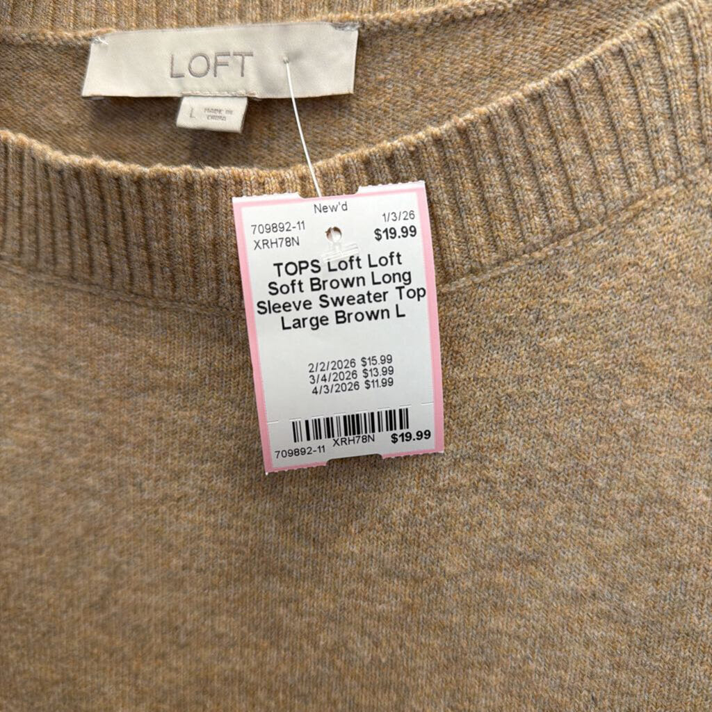Loft Soft Brown Long Sleeve Sweater Top Large