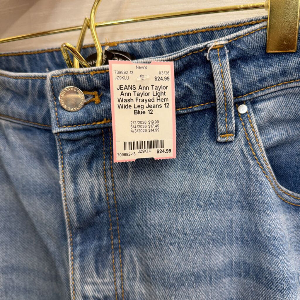 Ann Taylor Light Wash Frayed Hem Wide Leg Jeans 12