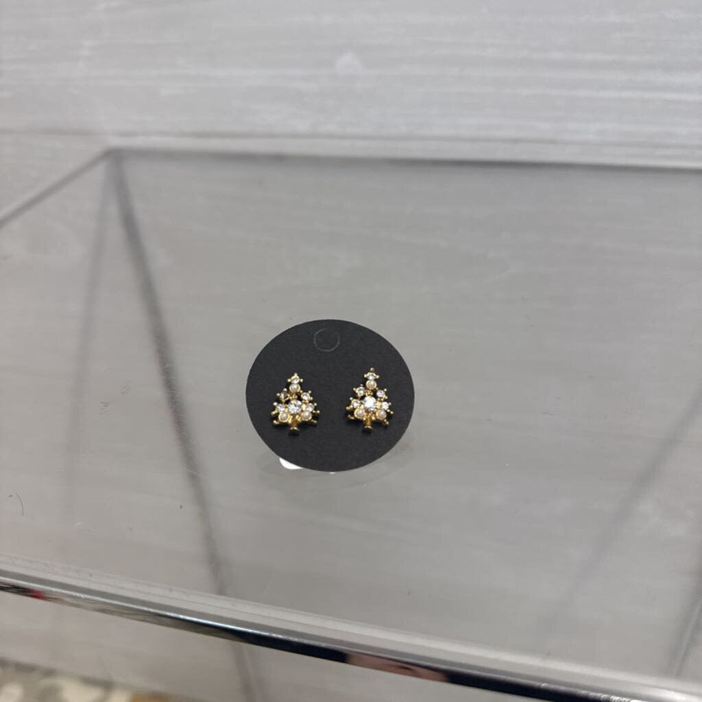 Tree Shaped Pearl and Rhinestone Earrings