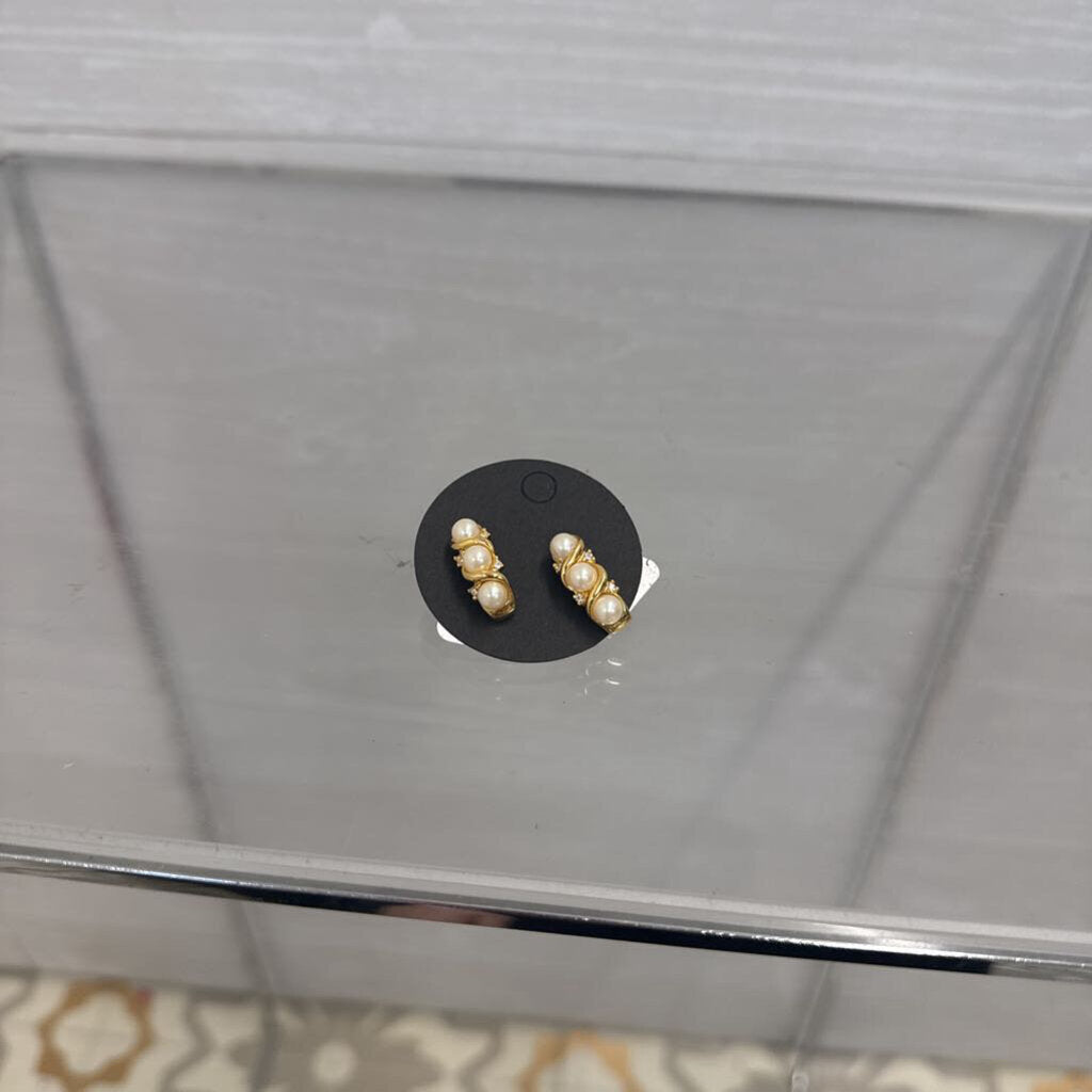 Triple Row Pearl Earrings