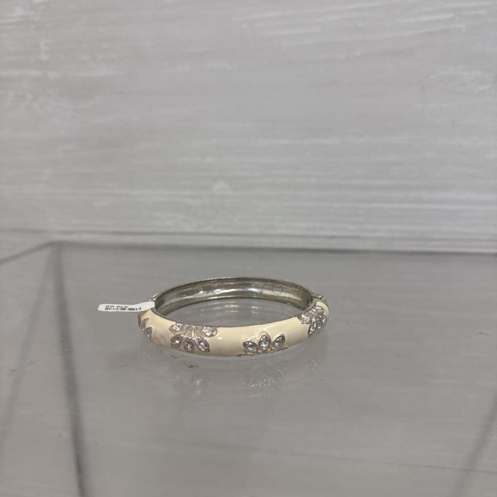 Vintage Silver Tone Floral Rhinestone Bangle