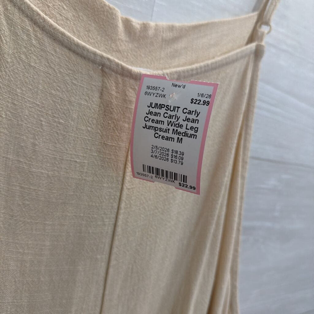 Carly Jean Cream Wide Leg Jumpsuit Medium
