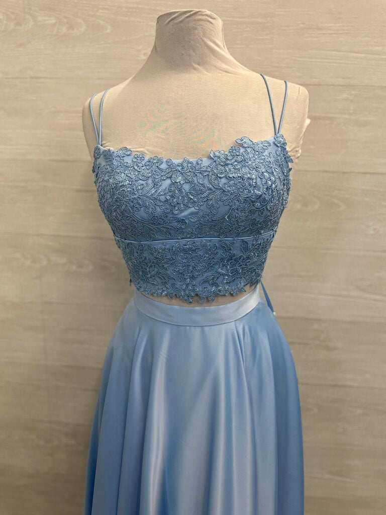 Rated PG by Prom Girl Blue Lace Top/ Silky Skirt 2 Piece Long Formal Dress 2