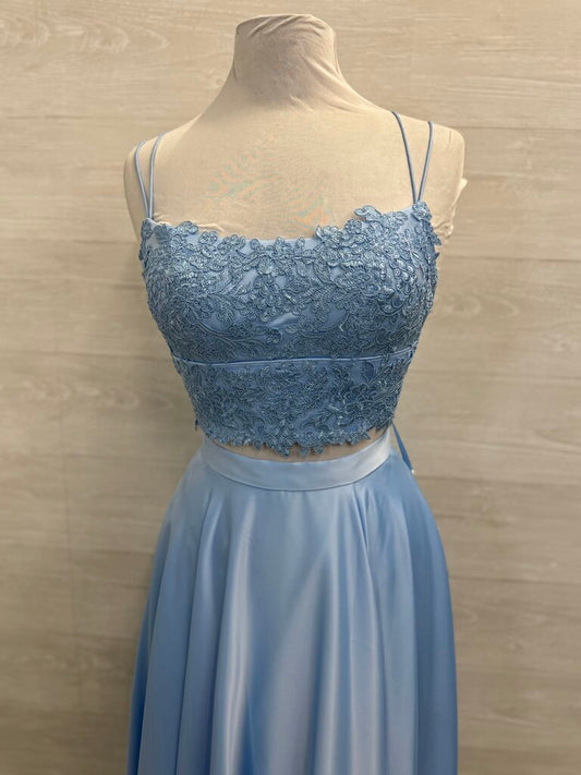 Rated PG by Prom Girl Blue Lace Top/ Silky Skirt 2 Piece Long Formal Dress 2