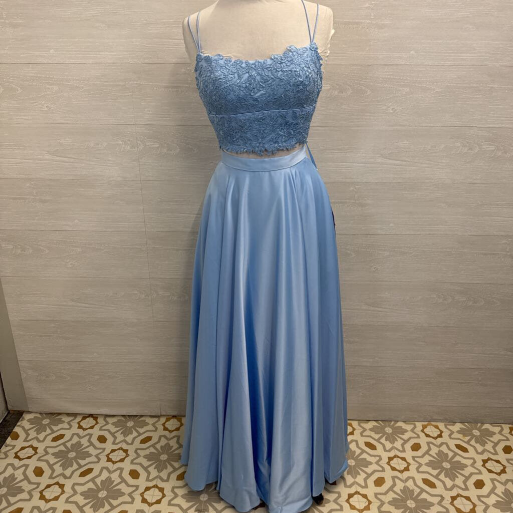 Rated PG by Prom Girl Blue Lace Top/ Silky Skirt 2 Piece Long Formal Dress 2