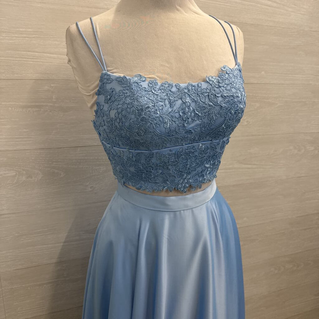 Rated PG by Prom Girl Blue Lace Top/ Silky Skirt 2 Piece Long Formal Dress 2