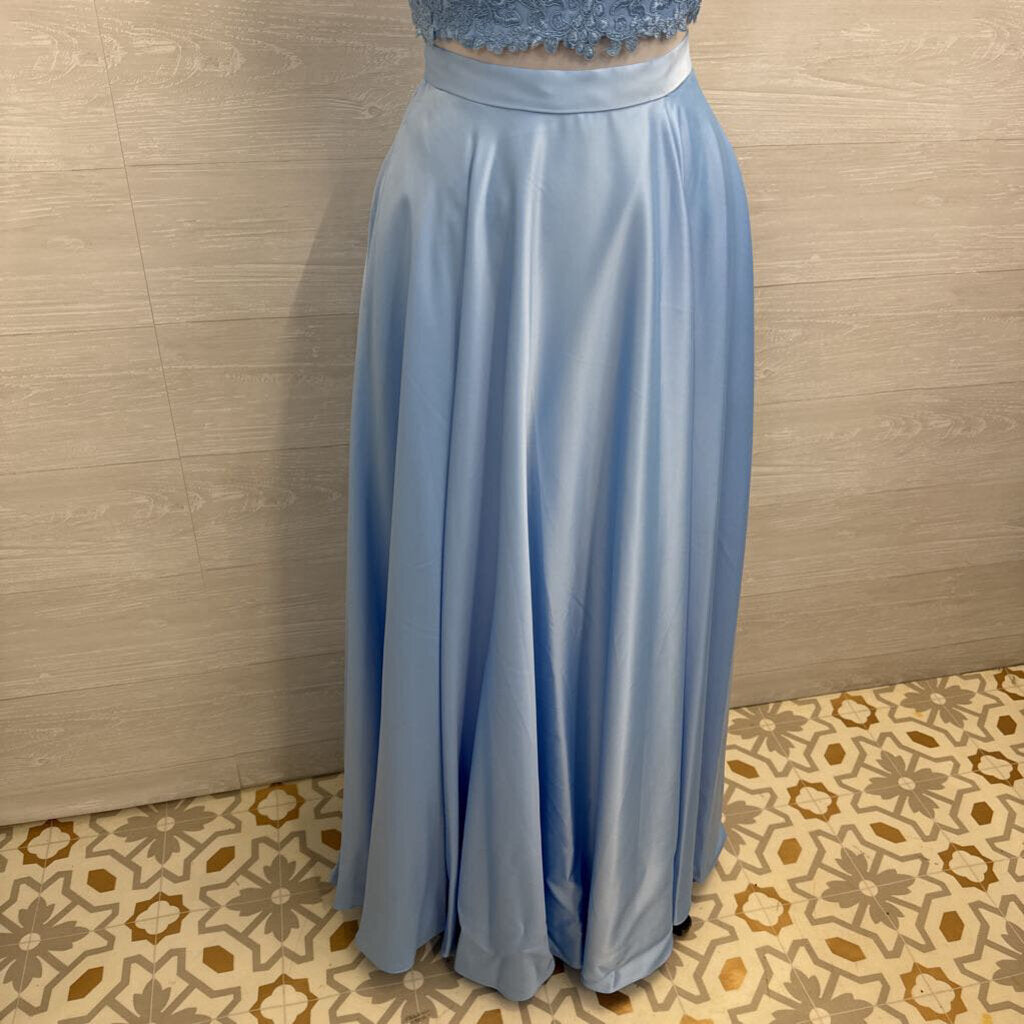 Rated PG by Prom Girl Blue Lace Top/ Silky Skirt 2 Piece Long Formal Dress 2