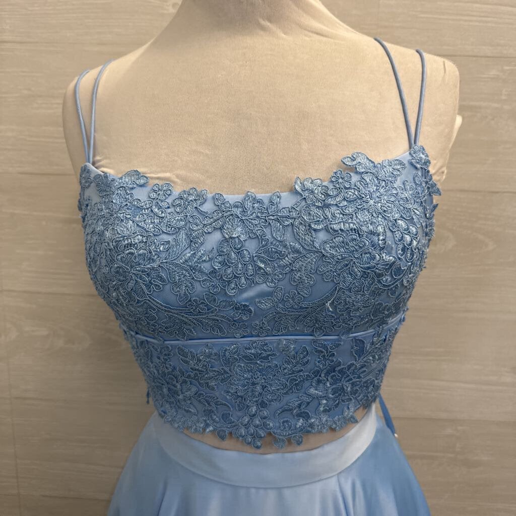 Rated PG by Prom Girl Blue Lace Top/ Silky Skirt 2 Piece Long Formal Dress 2
