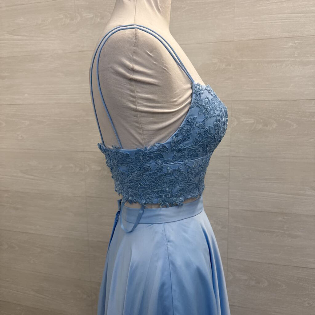 Rated PG by Prom Girl Blue Lace Top/ Silky Skirt 2 Piece Long Formal Dress 2