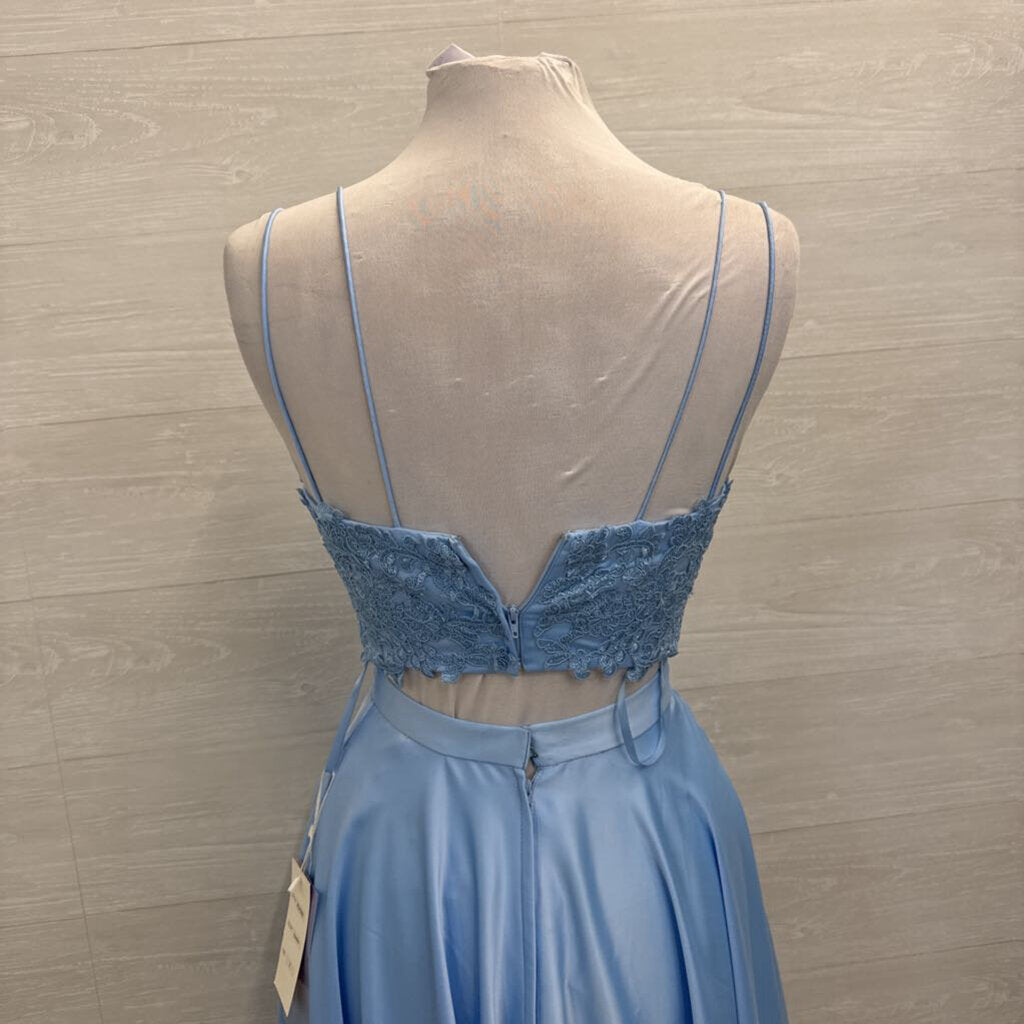 Rated PG by Prom Girl Blue Lace Top/ Silky Skirt 2 Piece Long Formal Dress 2