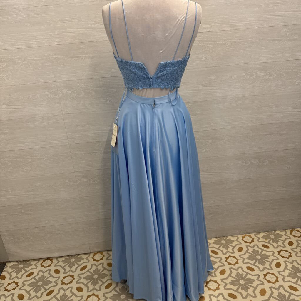 Rated PG by Prom Girl Blue Lace Top/ Silky Skirt 2 Piece Long Formal Dress 2