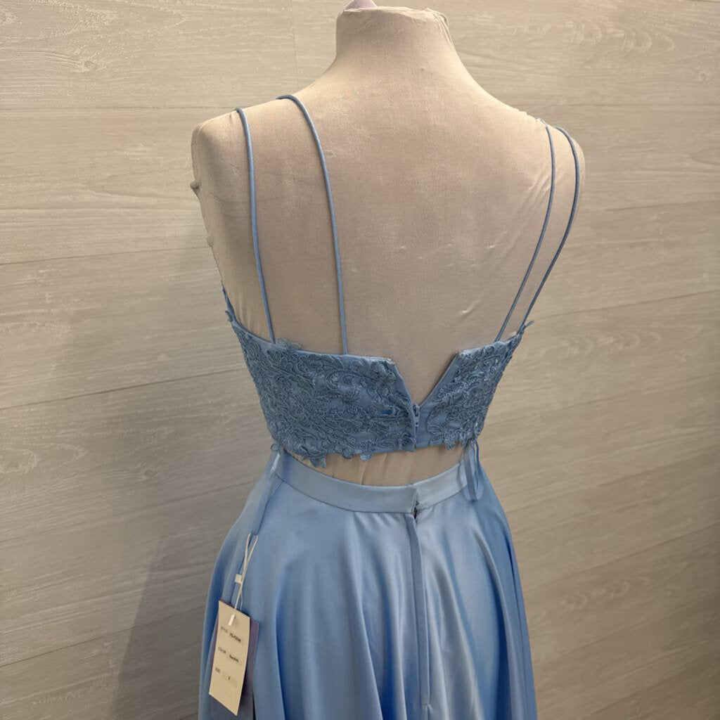Rated PG by Prom Girl Blue Lace Top/ Silky Skirt 2 Piece Long Formal Dress 2