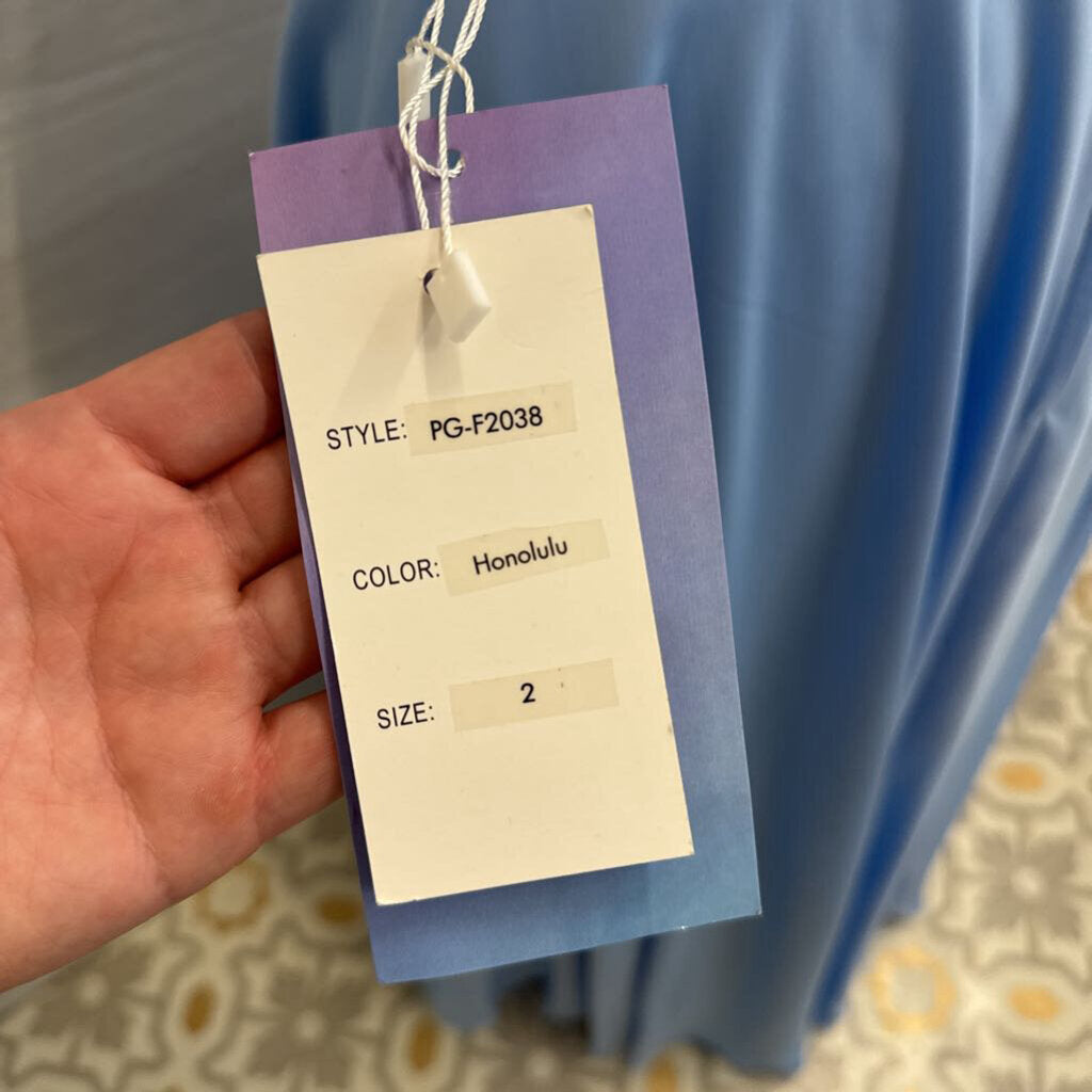 Rated PG by Prom Girl Blue Lace Top/ Silky Skirt 2 Piece Long Formal Dress 2