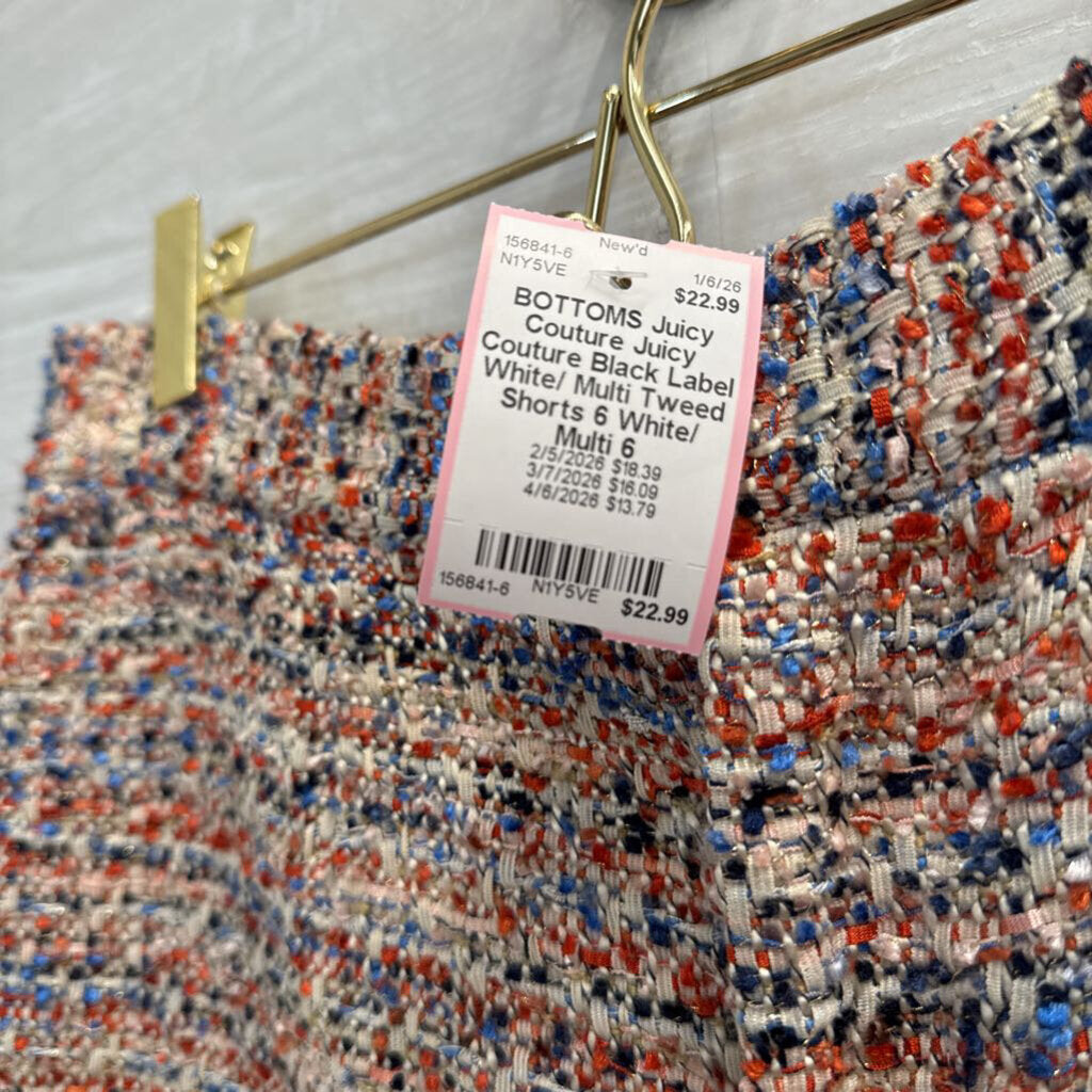 Juicy Couture Black Label White/ Multi Tweed Shorts 6