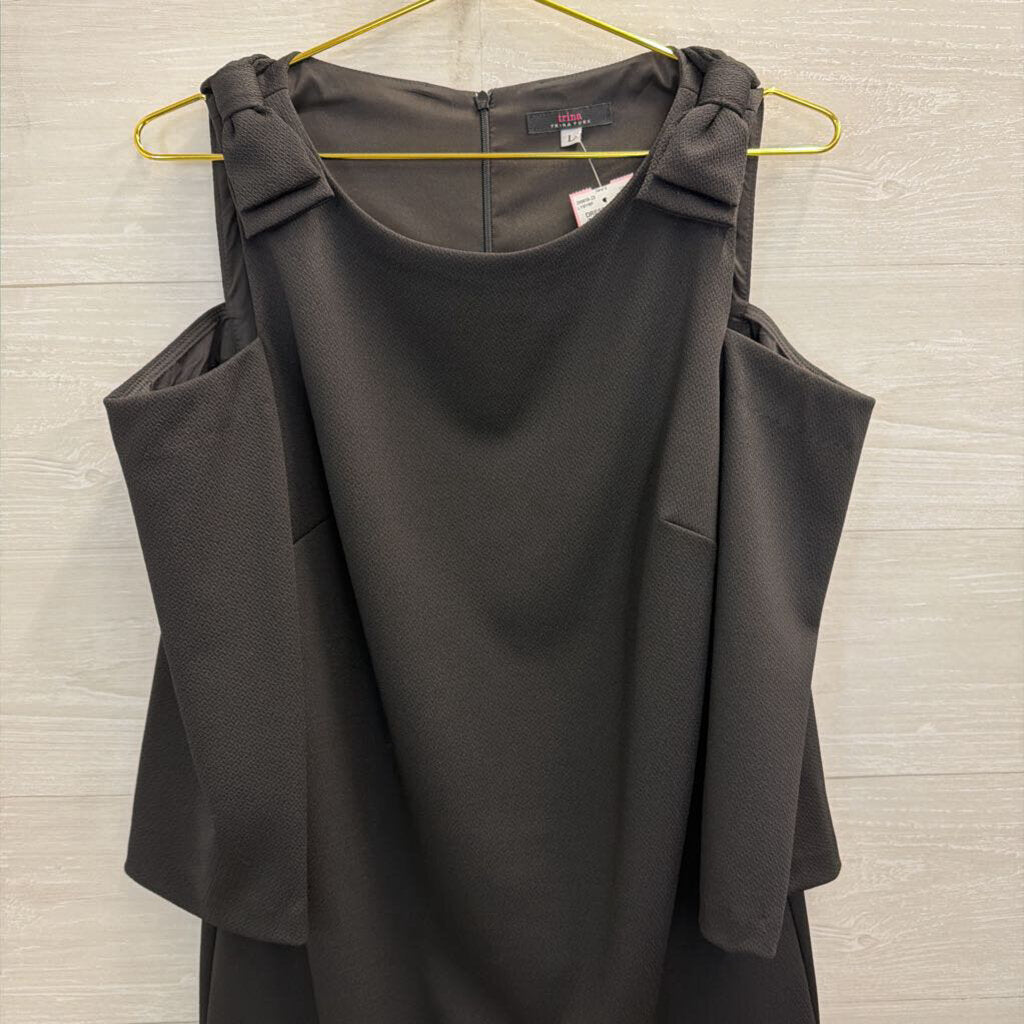 Trina Turk Black Textured Cold Shoulder Bow Detail Dress Large